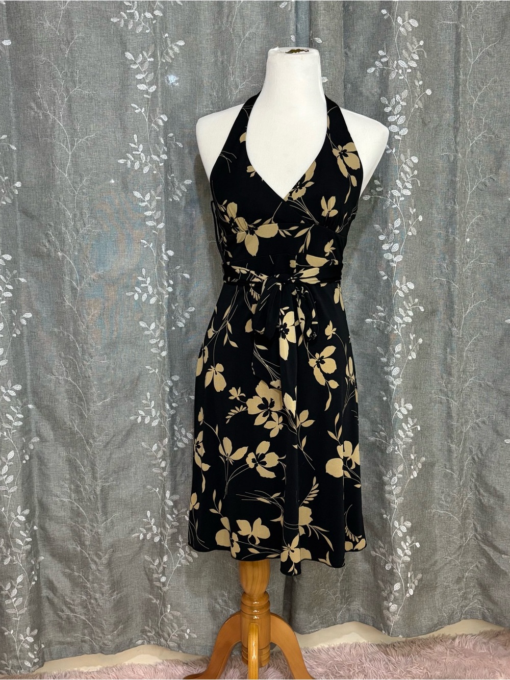 Ruby Rox Black Strapless Floral Dress with Tan Print
